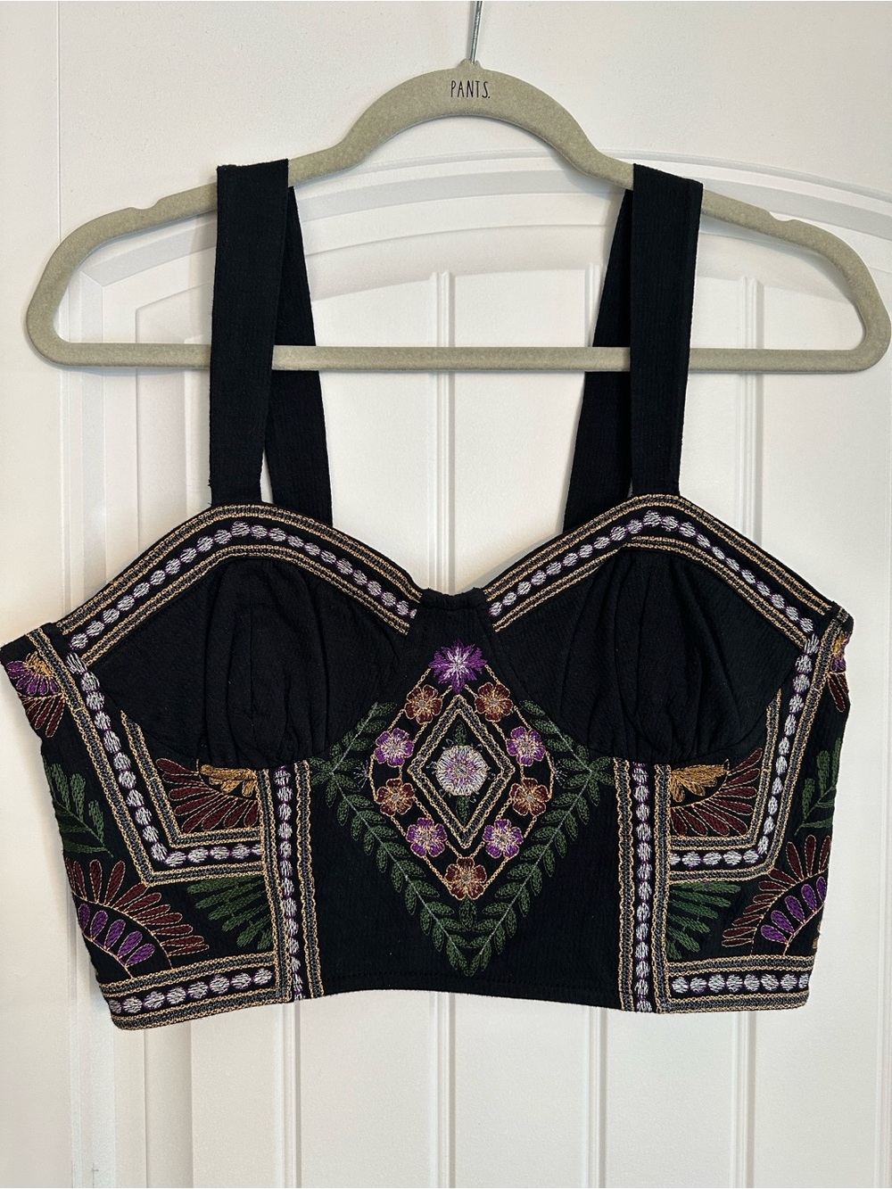 Free People Black Embroidered Crop Top